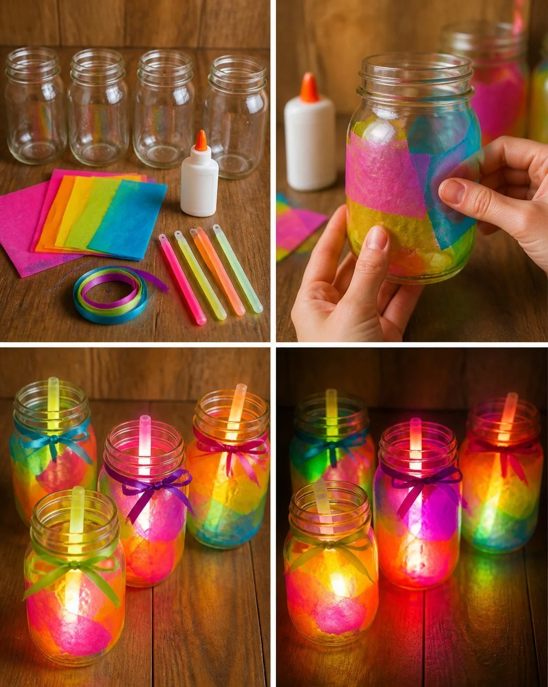 DIY Mason Jar Lanterns with Glow Sticks for Outdoor Lighting