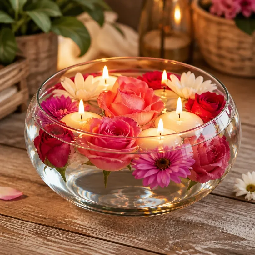 DIY floating flower bowl centerpiece for elegant decor