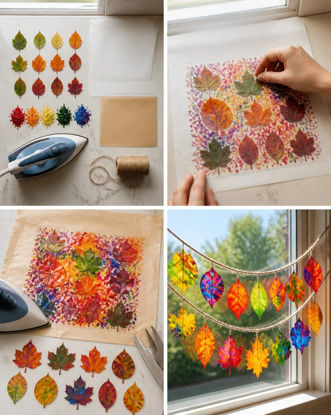 Rainbow-Color Pressed-Leaf Window Garland for Home Decor