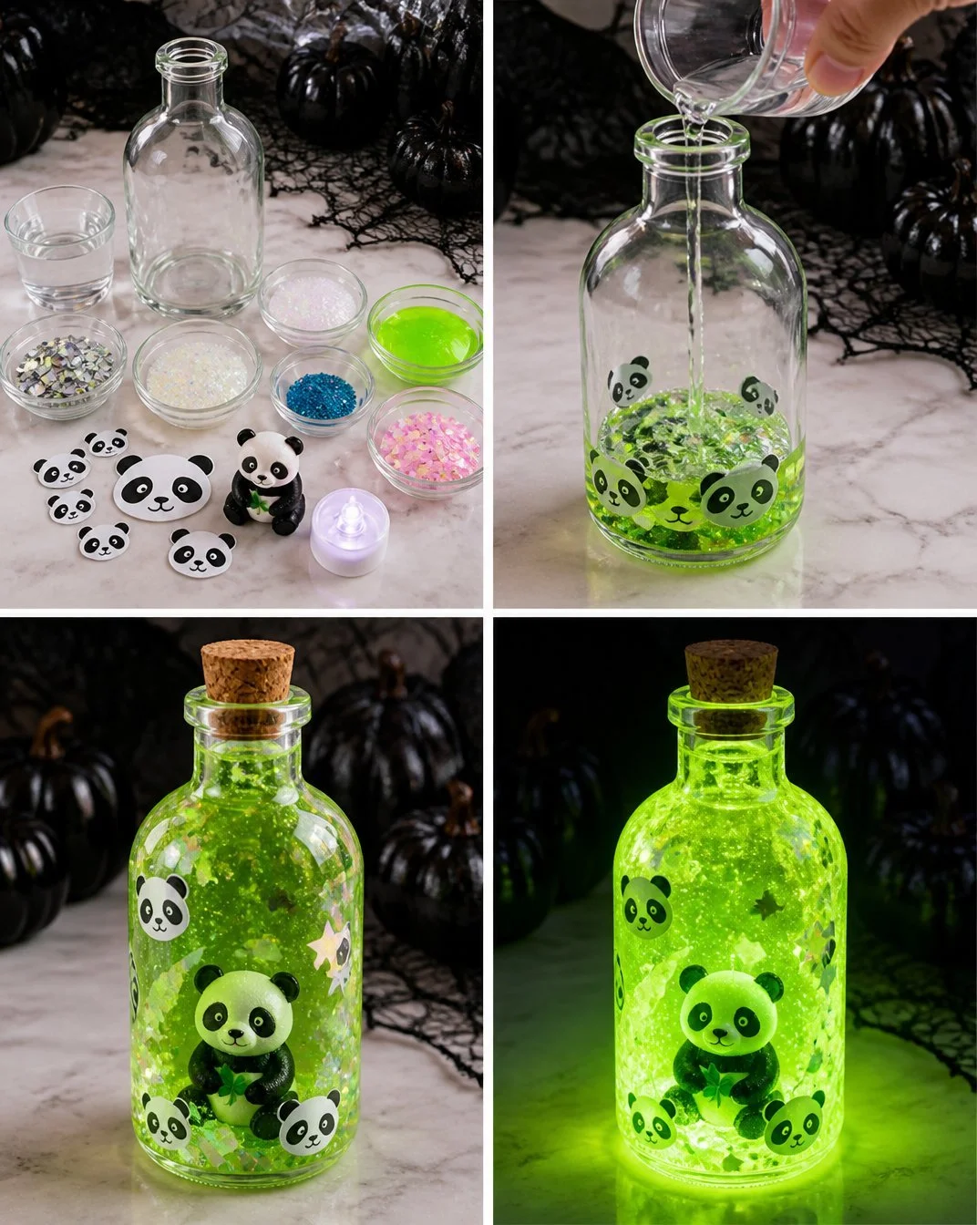 Glowing Panda Potion Bottle for Witchy Halloween Decor
