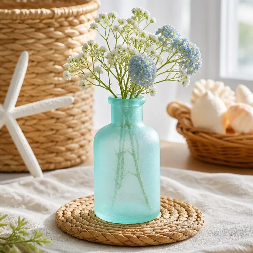 Coastal Bud Vase with faux sea-glass finish for home decoration