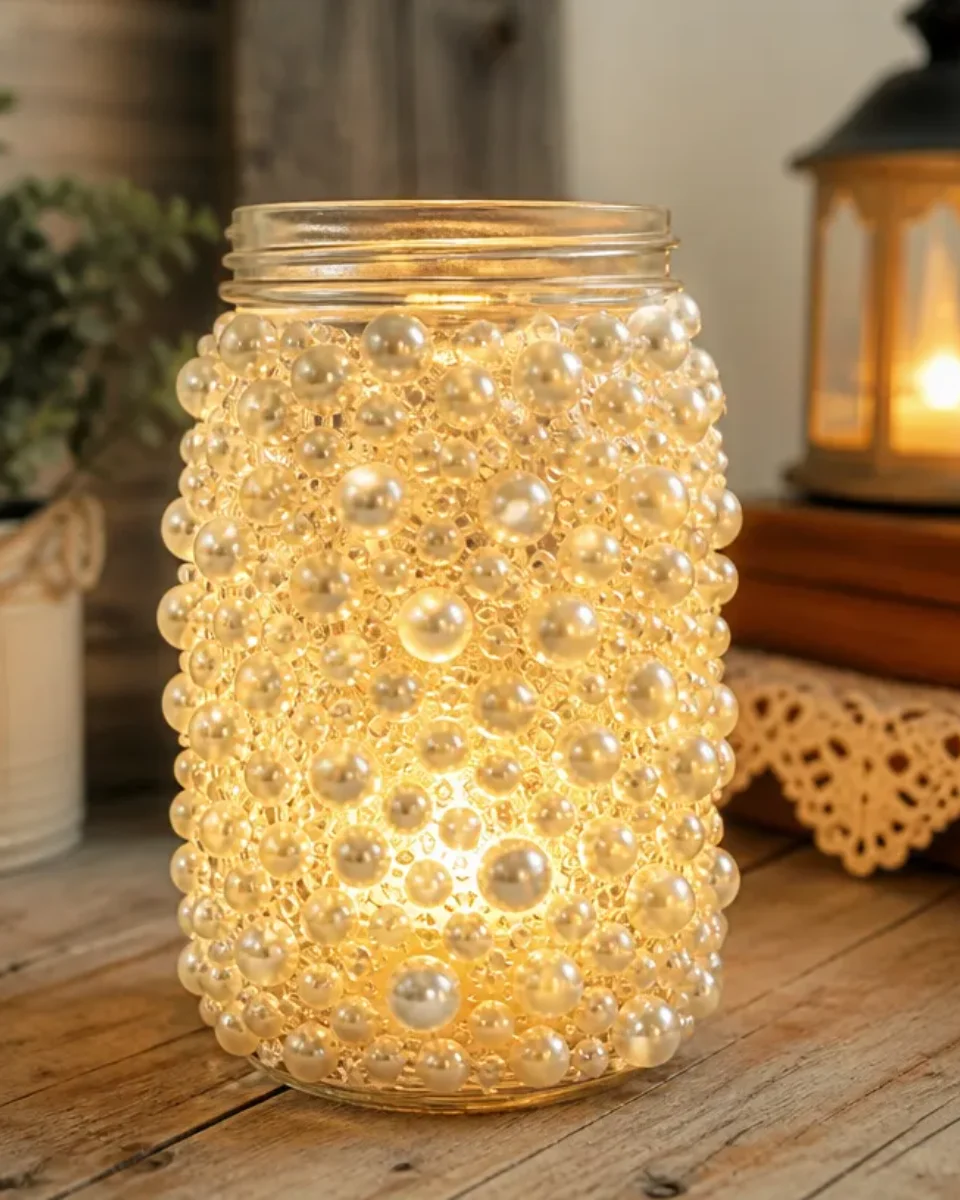 Pearl Mason Jar Lantern: Rustic DIY Decor Idea