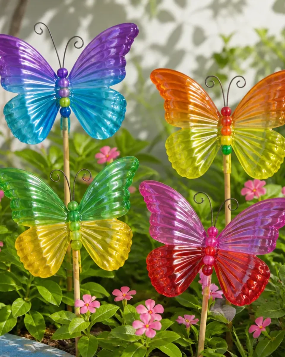 Rainbow Butterfly Stakes: Eco-Friendly Design Using Recycled Bottles