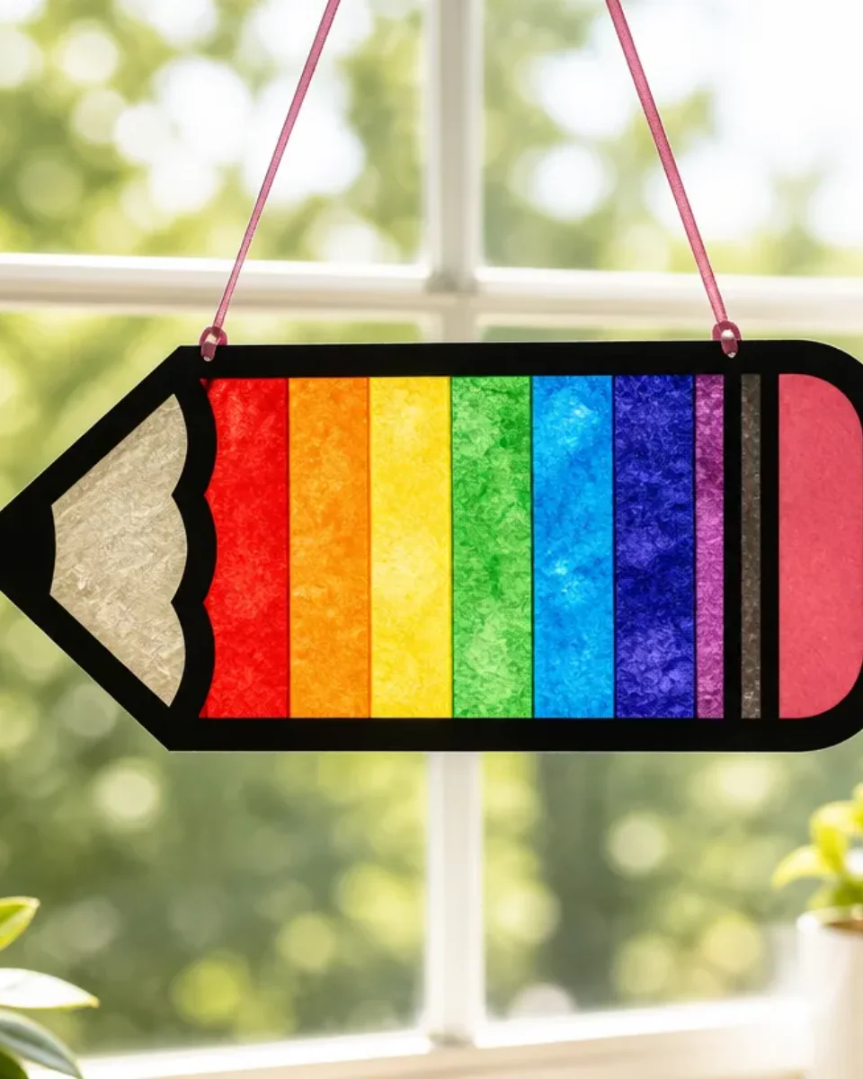 Back-to-School Rainbow Pencil Suncatcher Craft