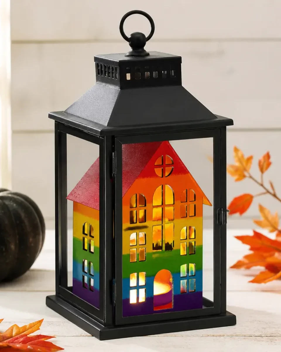 Rainbow Haunted House Lantern for Dollar Store Decor