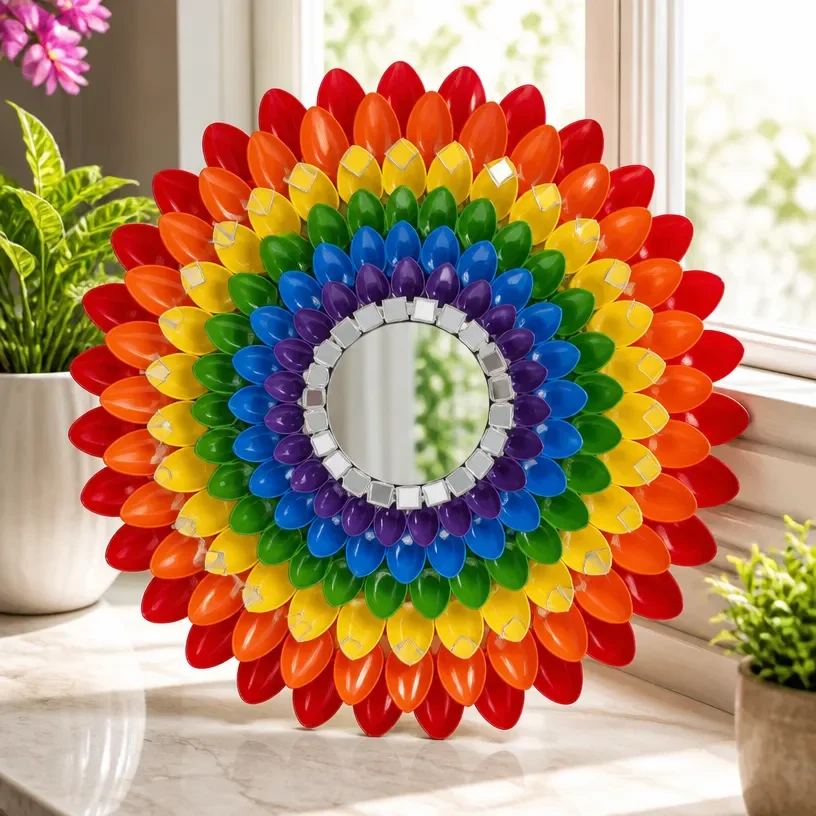 Elegant Crystal Lotus Prism mirror frame for stylish home decor