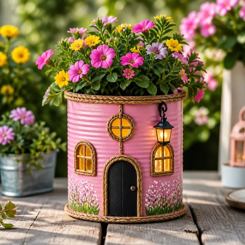 DIY can planter made from recycled cans for a vibrant garden project