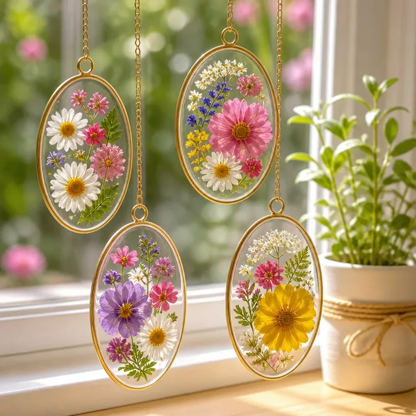 DIY clear glue flower suncatchers for colorful window decor
