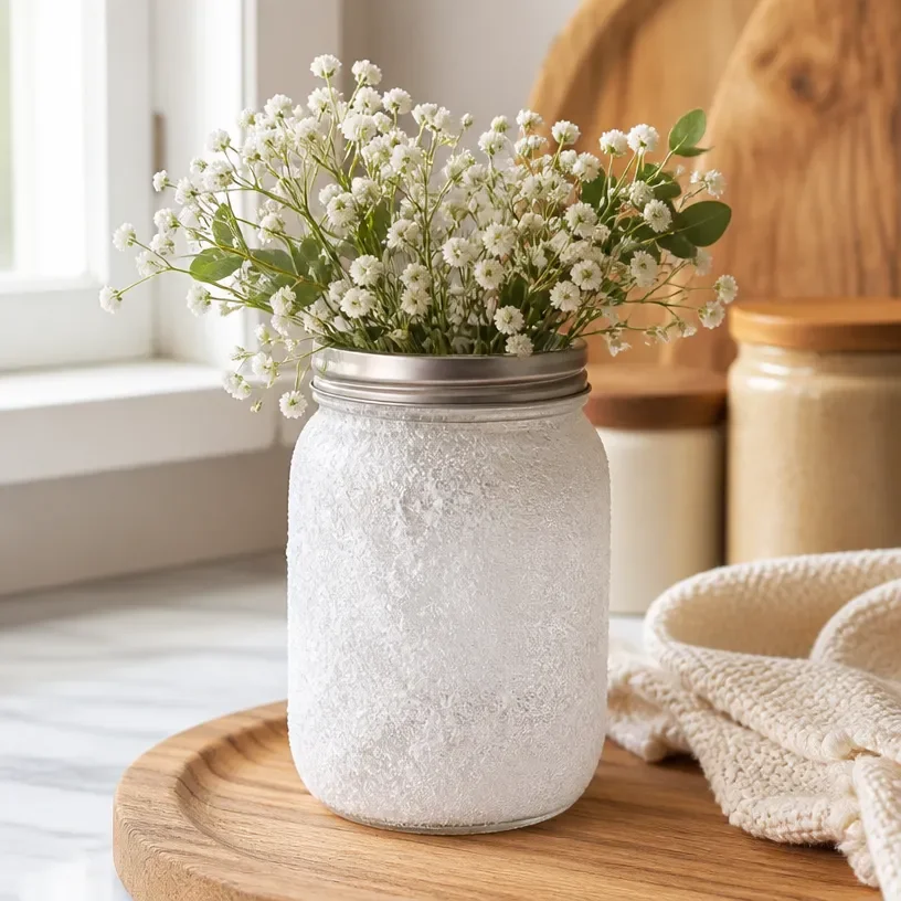 Frosted Mason jar with lid for decorative glass storage