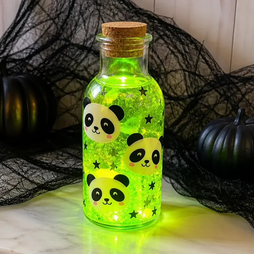 Glowing panda potion bottle for Halloween decor
