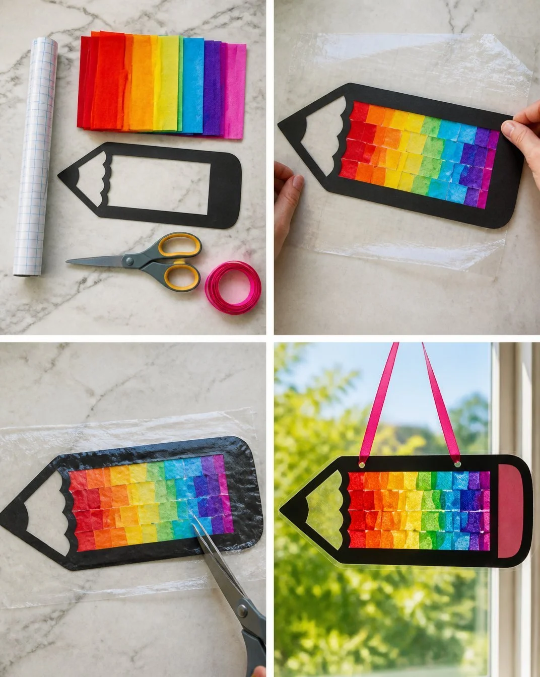 Back-to-School Rainbow Pencil Suncatcher Craft