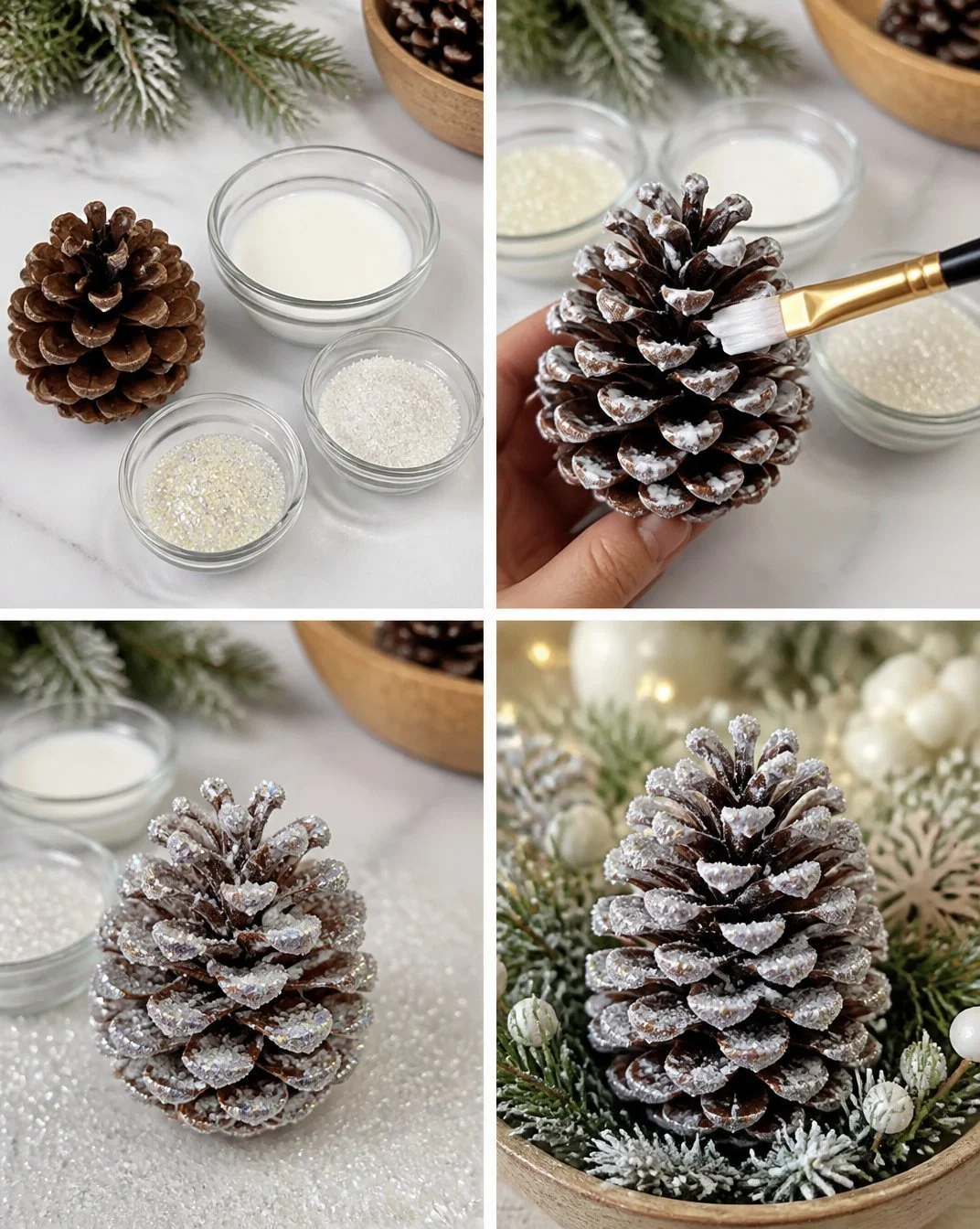 Winter Pinecone Decor with Frosted Crystal Shine