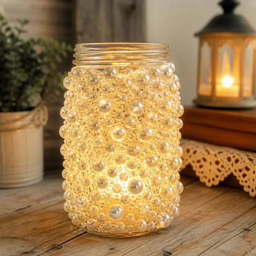 DIY Pearl Mason Jar Lantern for rustic home decor