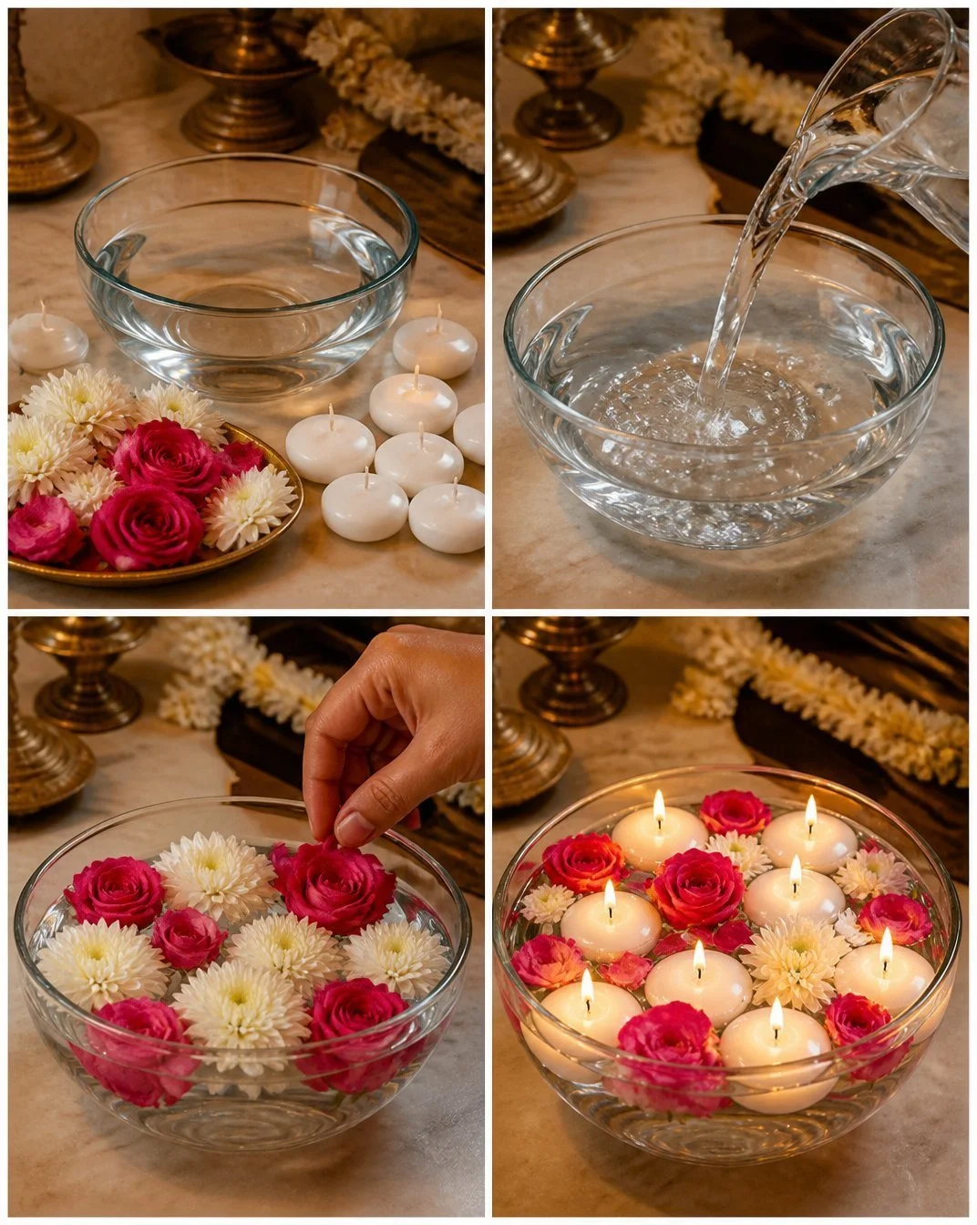Floating Floral Candle Bowl Centerpiece