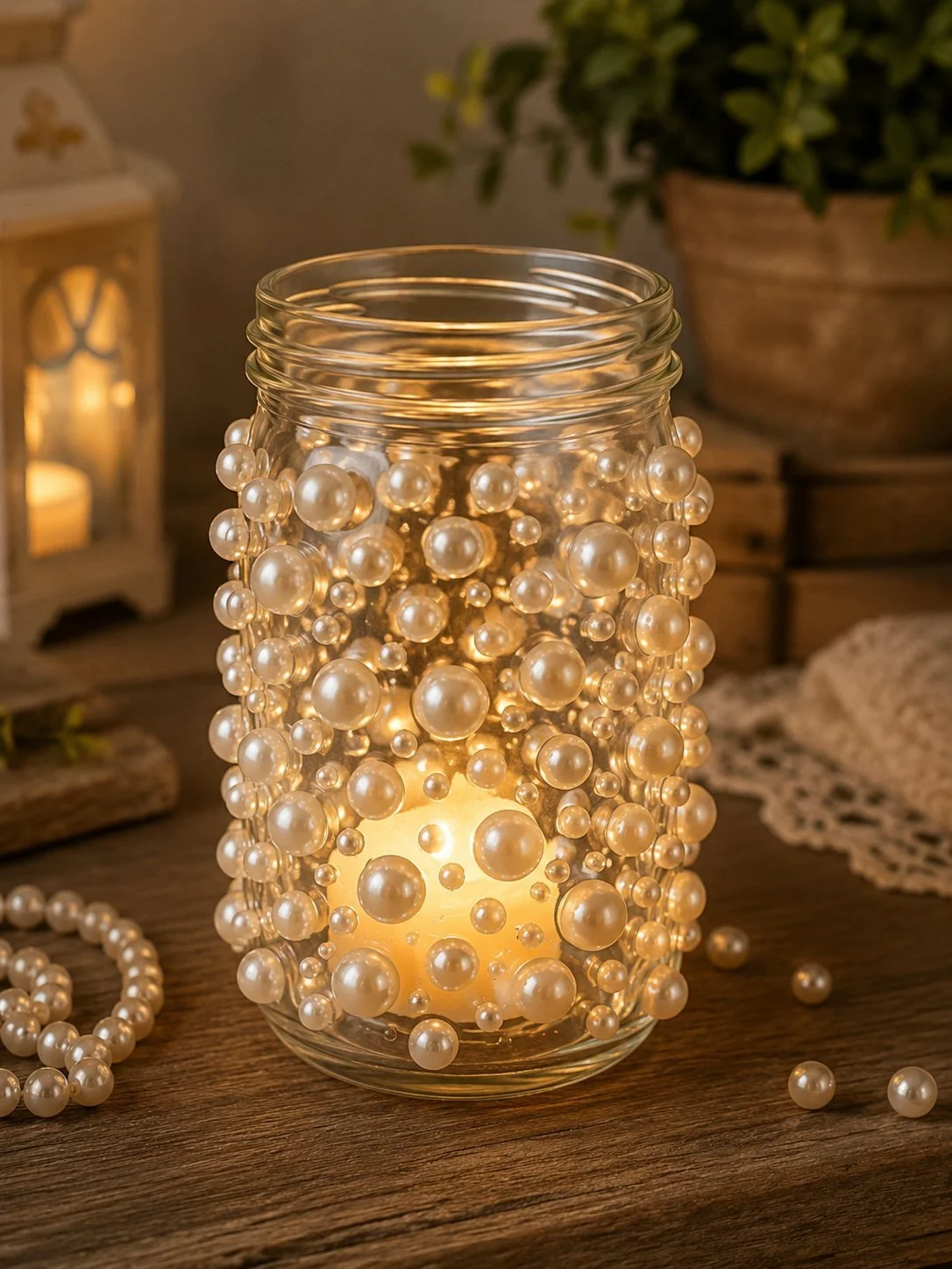 Pearl Mason Jar Lantern: Rustic DIY Decor Idea